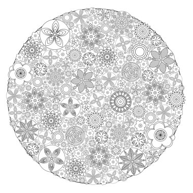Daire çiçek süsleme. Elle çizilmiş resim mandala. Mürekkep taklit