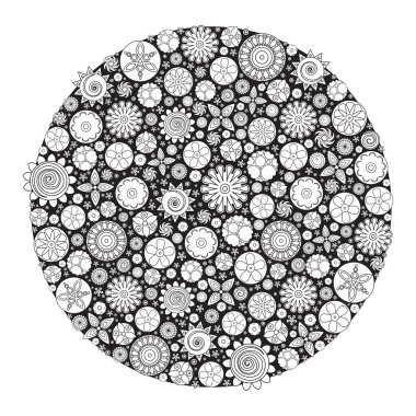 Daire çiçek süsleme. Elle çizilmiş resim mandala. Mürekkep taklit