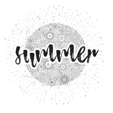 Yaz tatili, kartı ve yaz tatili için hat motivasyonel kelime yazı el çekilmiş.