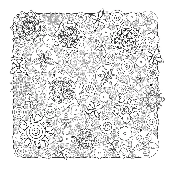 Vector monochrome floral pattern. Imitation of hand drawn flower doodle texture. — Stock Vector