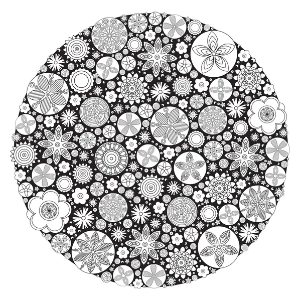 Cirkel floral sieraad. Hand getrokken kunst mandala. Imitatie van inkt — Stockvector