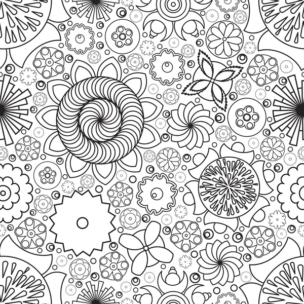 Vector seamless monochrome floral pattern. Imitation of hand drawn flower doodle texture. — Stock Vector