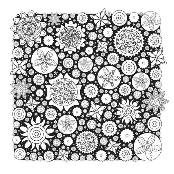 Vector monochrome floral pattern. Imitation of hand drawn flower doodle texture. — Stock Vector