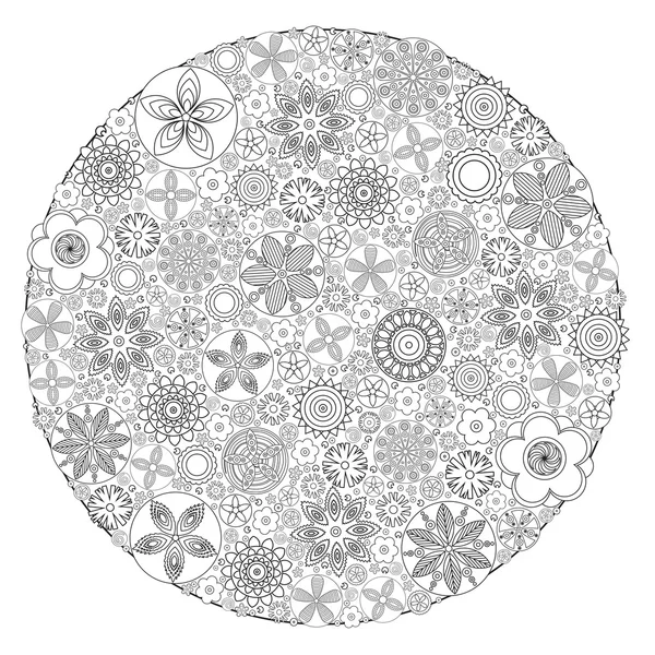 Cercle ornement floral. Mandala art dessiné à la main. Imitation d'encre — Image vectorielle