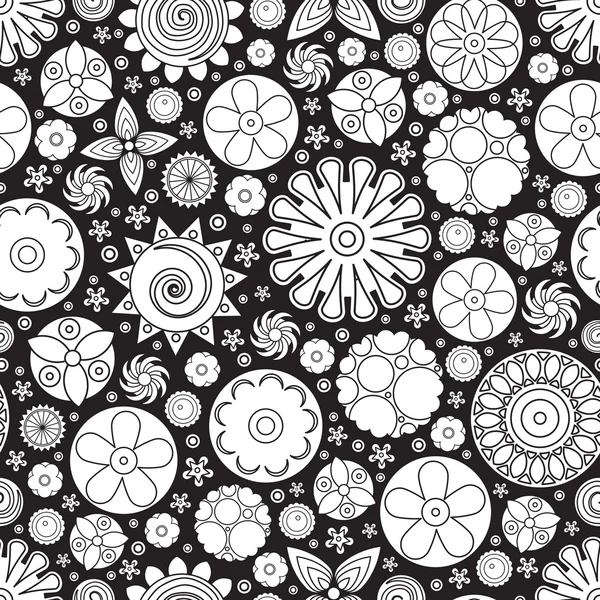 Vector seamless monochrome floral pattern. Imitation of hand drawn flower doodle texture. — Stock Vector