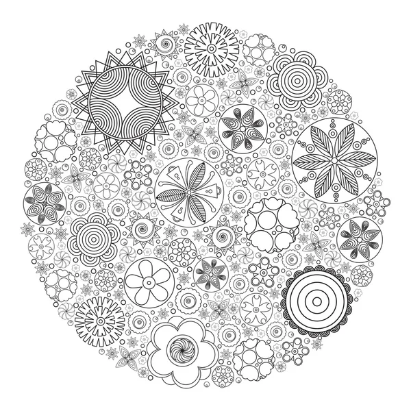 Vector monochrome floral decorative pattern for coloring book fo — Stock Vector