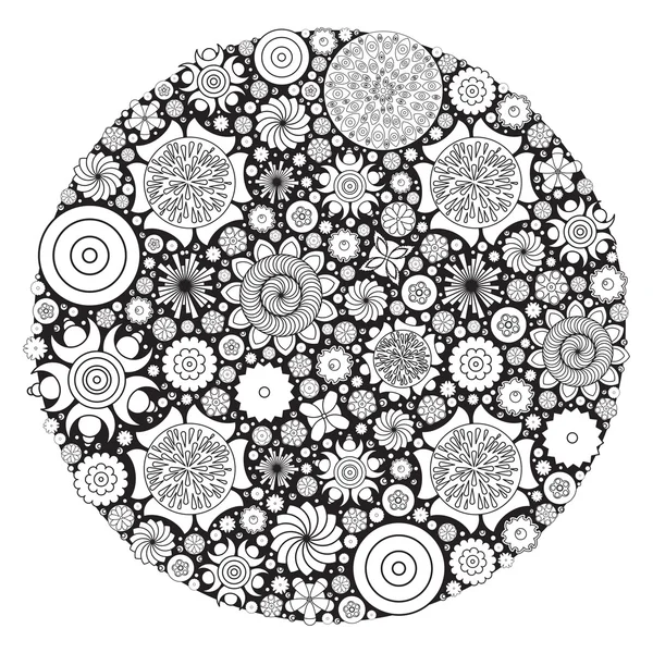 Enfeite floral círculo. Mandala de arte desenhada à mão. Imitação de tinta — Vetor de Stock