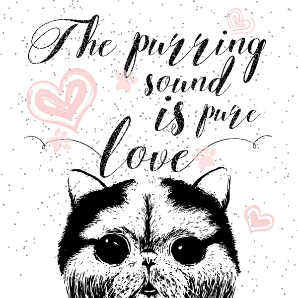 Sunetul purring este dragoste pură, carte trasă de mână și litere caligrafie citat motivațional pentru iubitorii de pisici — Vector de stoc
