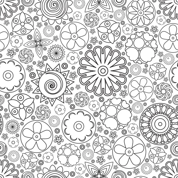 Vector patrón floral monocromo sin costura — Archivo Imágenes Vectoriales