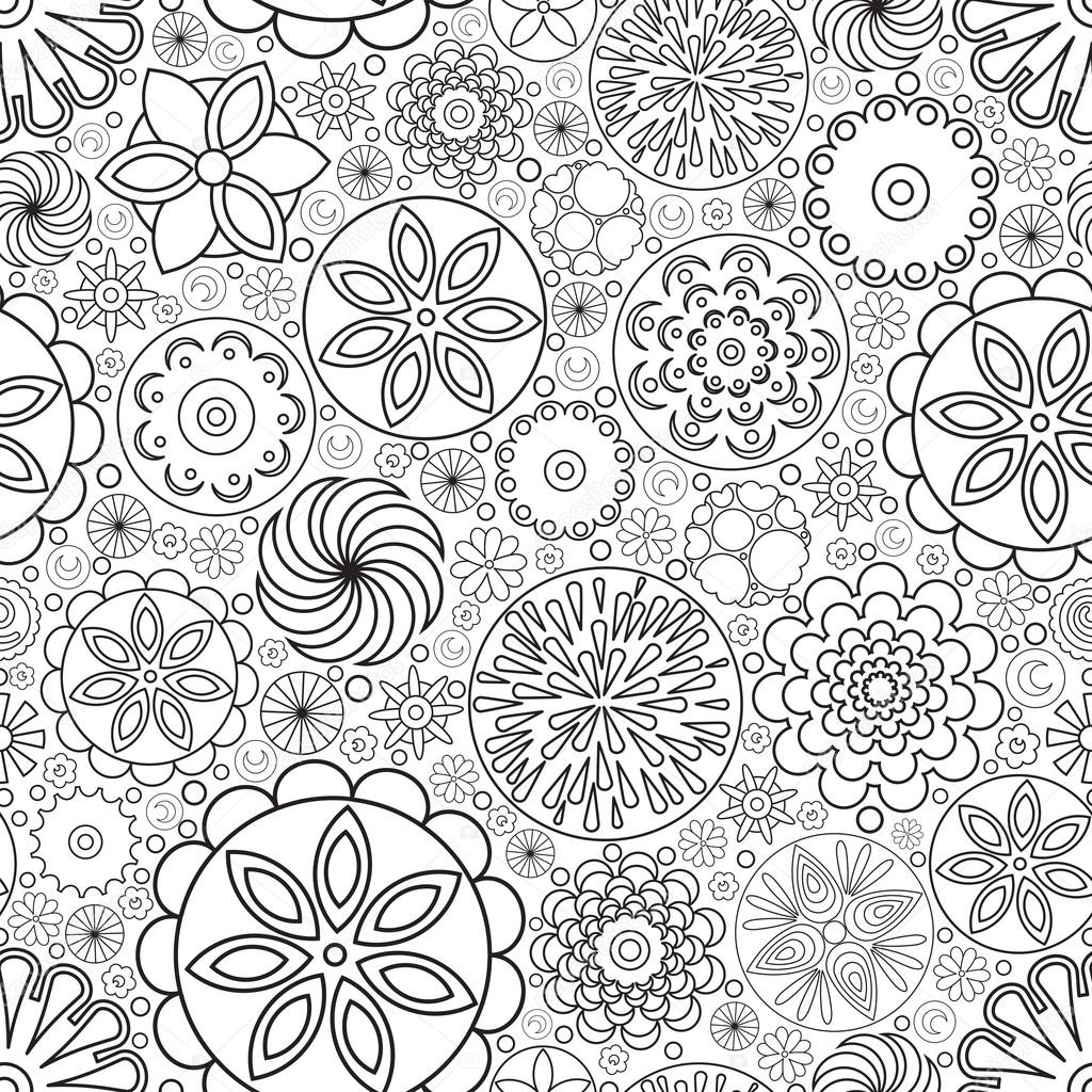 Vector seamless monochrome floral pattern. Imitation of hand drawn flower doodle texture.