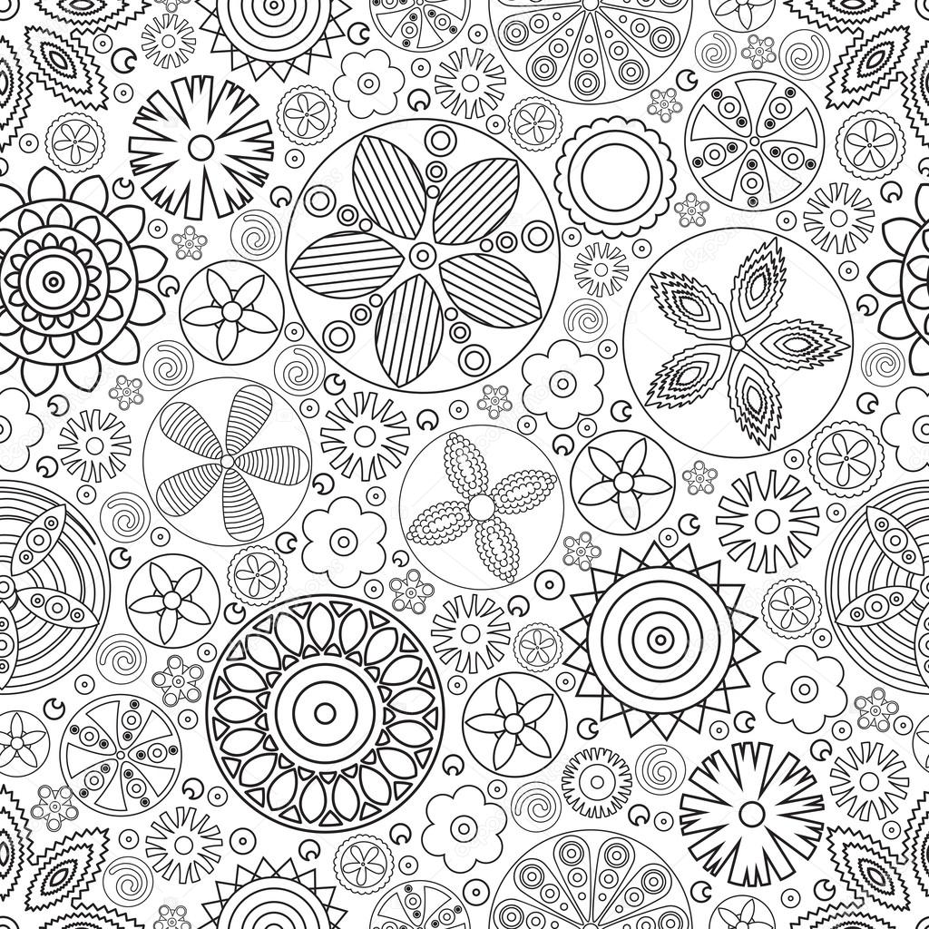Vector seamless monochrome floral pattern. Imitation of hand drawn flower doodle texture.