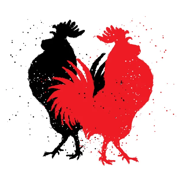 Two red and black roosters. — Stock Vector