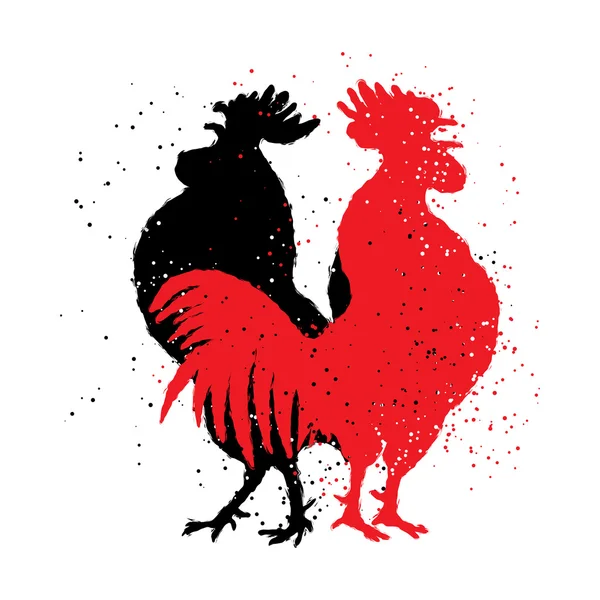Coqs rouges et noirs . — Image vectorielle