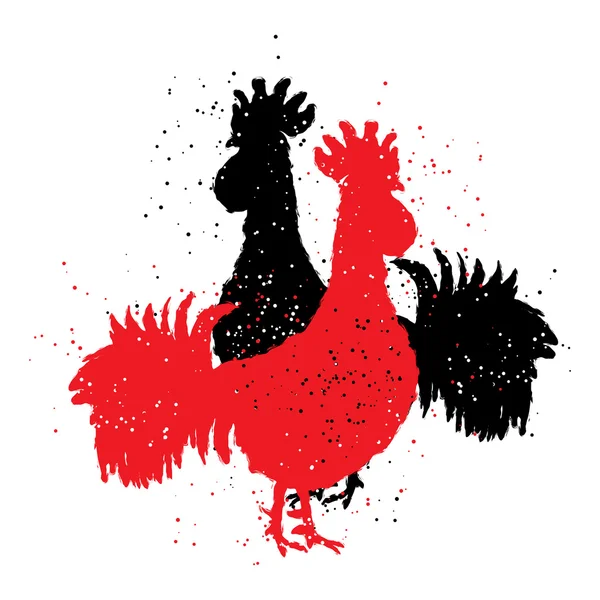 Twee rode en zwarte hanen. — Stockvector