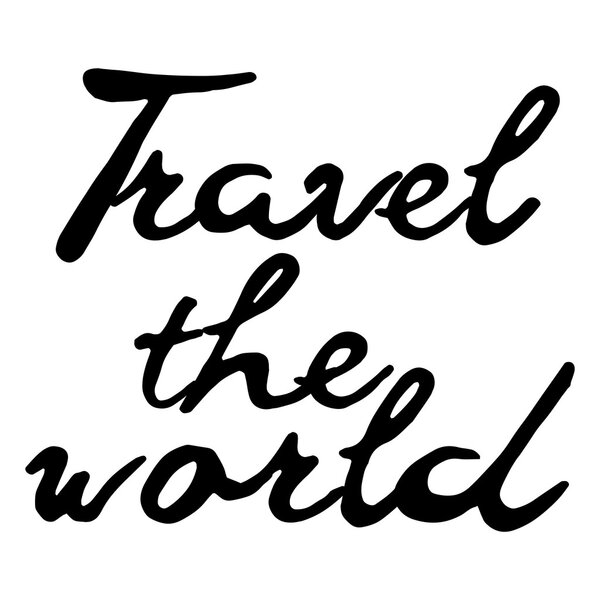 Hand drawn travel inspirational quote silhouette. travel the world artwork for wear illustration.typography poster with calligraphic writing