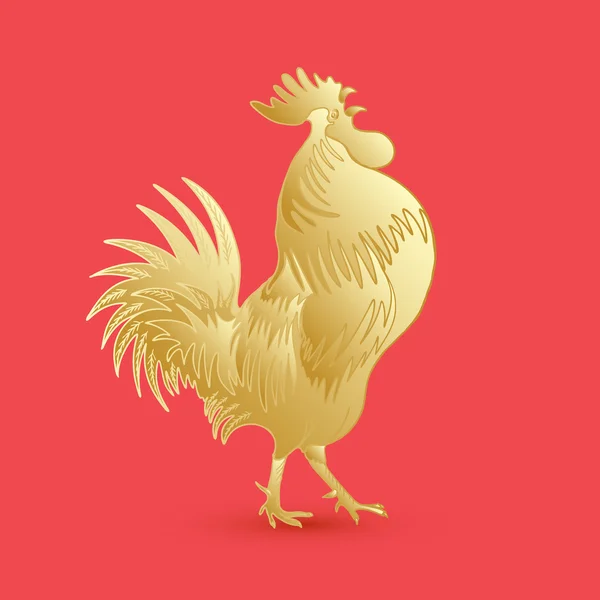 Golden rooster on red background — Stock Vector