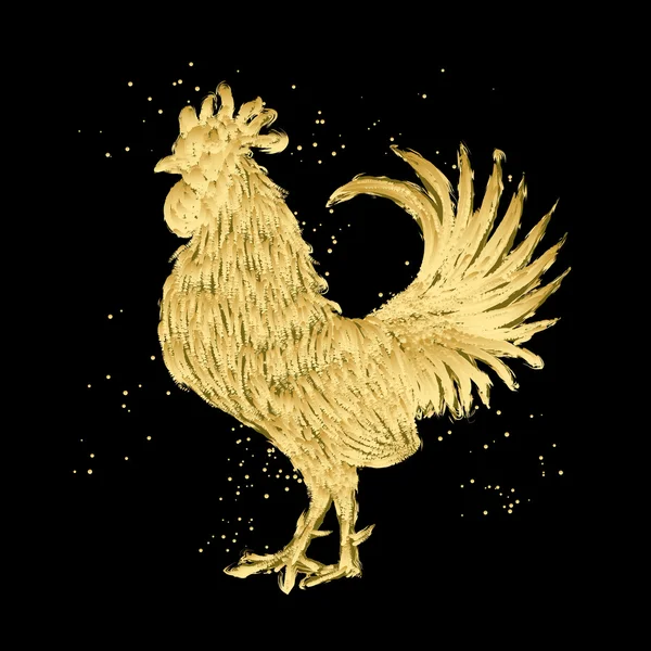 Golden rooster on black — Stock Vector