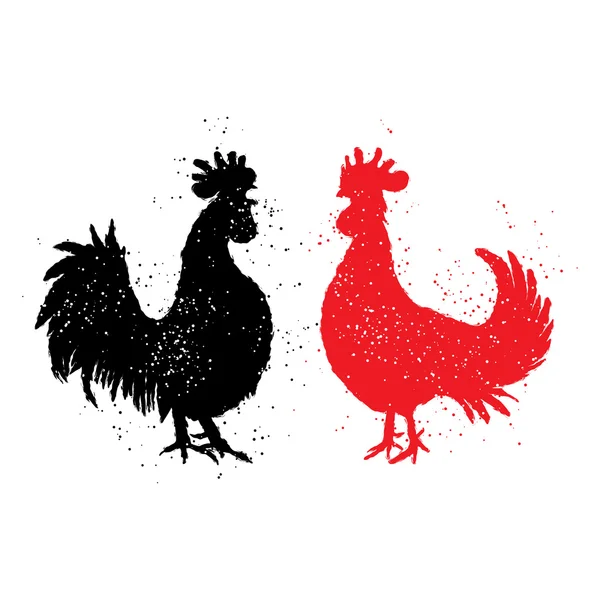 Rosso e nero gallo simboli — Vettoriale Stock