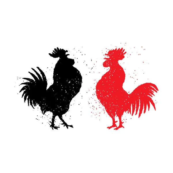 Gallo rojo y negro símbolos — Archivo Imágenes Vectoriales