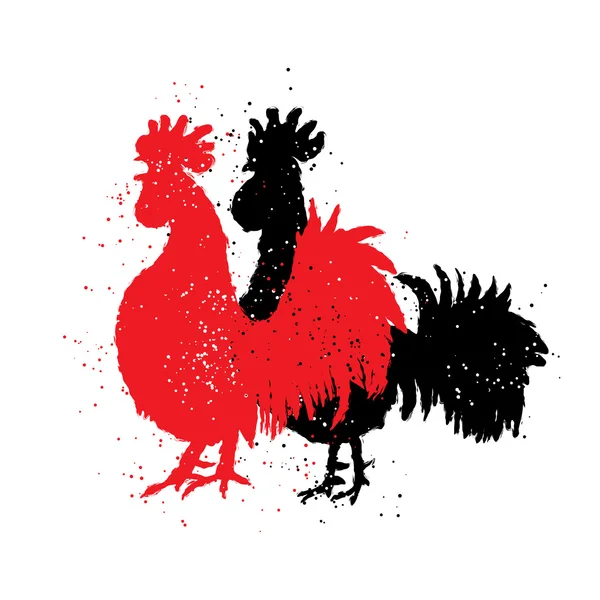 Gallo rojo y negro símbolos — Archivo Imágenes Vectoriales