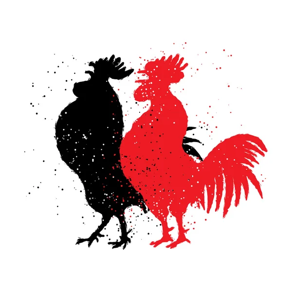 Gallo rojo y negro símbolos — Vector de stock