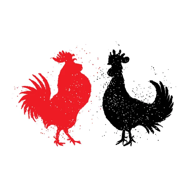 Red and black rooster symbols — Stock Vector