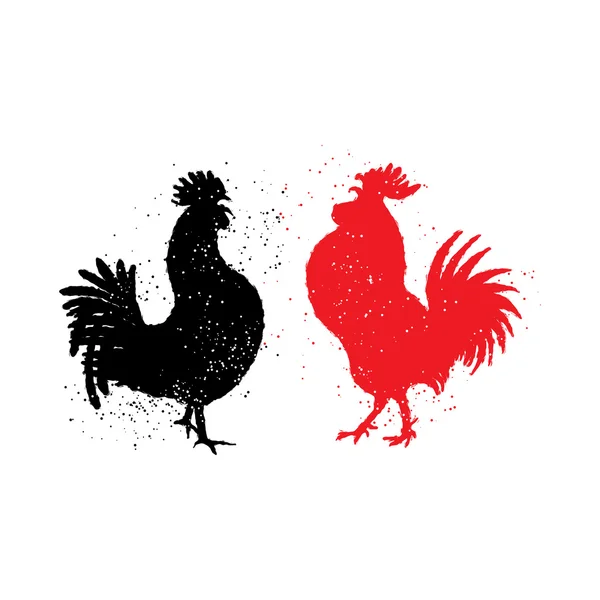 Gallo rojo y negro símbolos — Archivo Imágenes Vectoriales