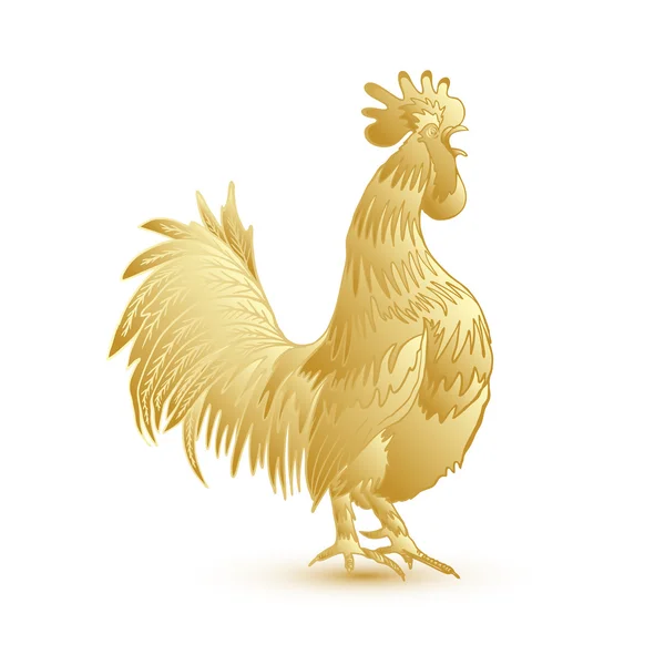Gold metallic rooster on white background — Stock Vector