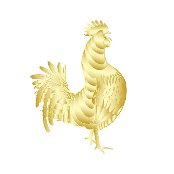 Gold metallic rooster on white — Stock Vector