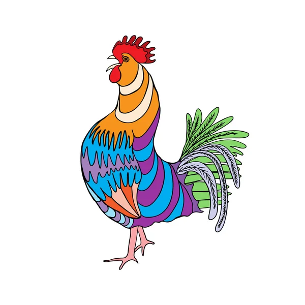 Gallo en color, mano dibujo polla en blanco . — Vector de stock