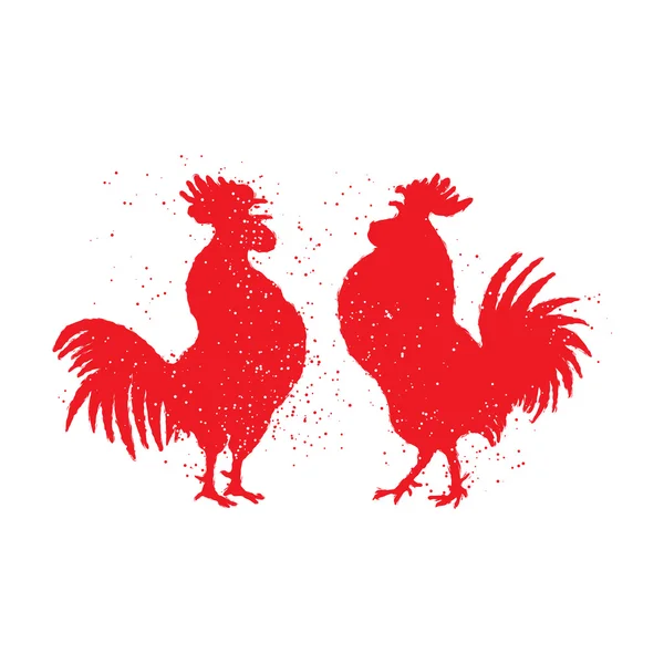 Un par de gallos rojos — Vector de stock