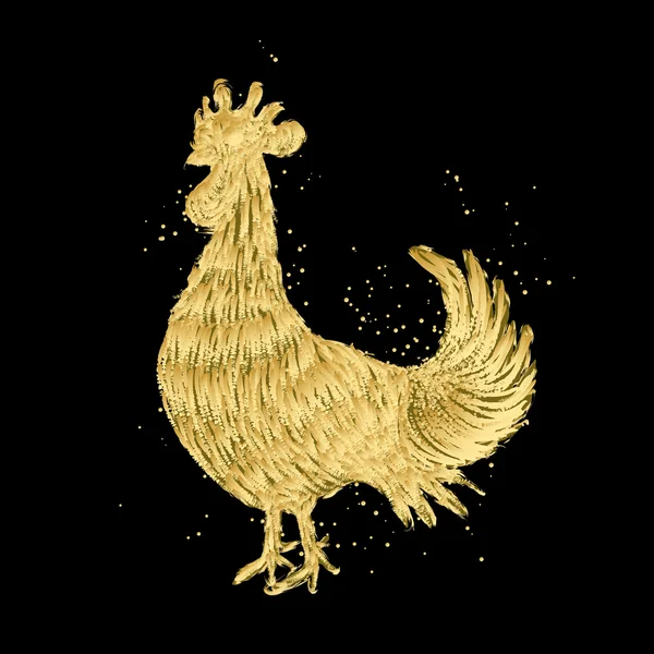 Golden rooster on black background — Stock Vector
