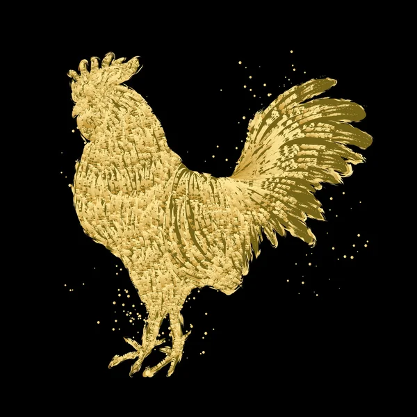 Golden rooster on black background. — Stock Vector