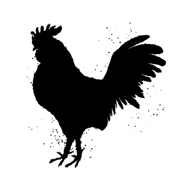 Rooster silhouette Chinese calligraphy imitation — Stock Vector