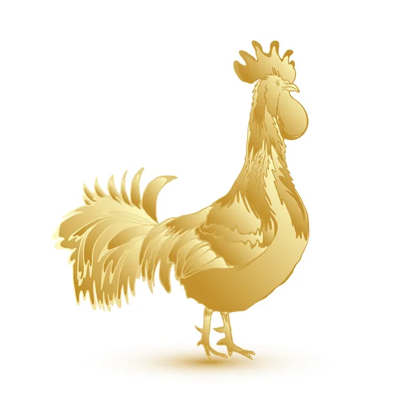 Gold metallic rooster on white — Stock Vector