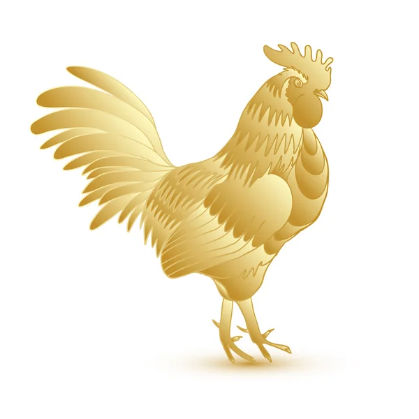 Gold metallic rooster on white background — Stock Vector