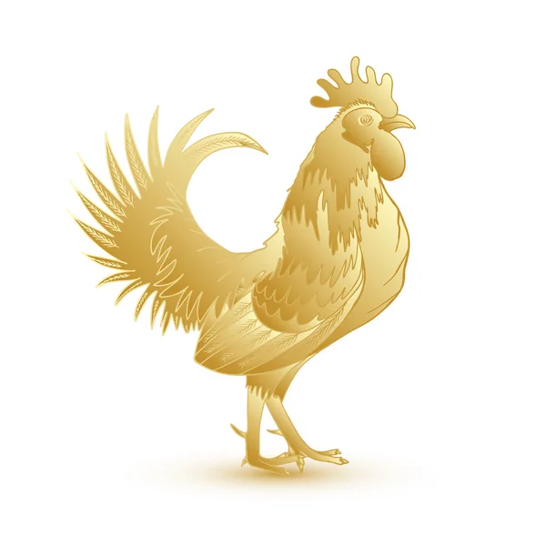 Gold metallic rooster on white background — Stock Vector