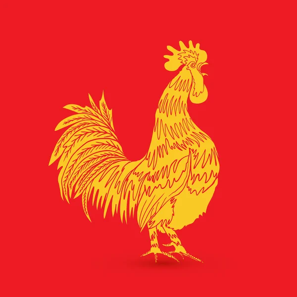 Gold rooster on red background — Stock Photo, Image