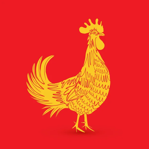 Gold rooster on red background — Stock Photo, Image