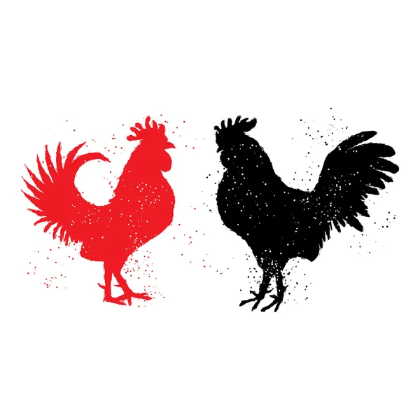 Dos gallos rojos y negros — Vector de stock