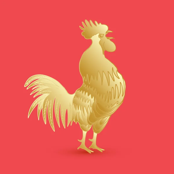 Coq doré sur fond rouge — Image vectorielle