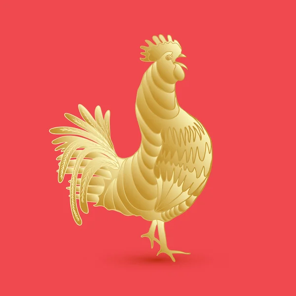 Golden rooster on red background — Stock Vector
