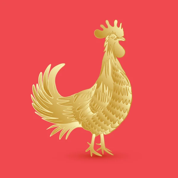 Golden rooster on red background — Stock Vector