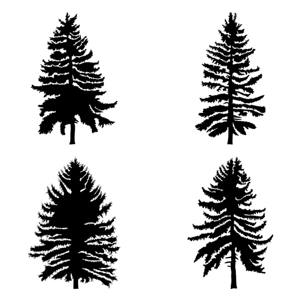 Çam ağaçlarının silhouettes kümesi — Stok Vektör