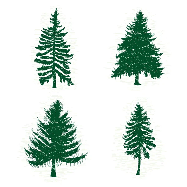 Uppsättning av tall träd silhuetter — Stock vektor
