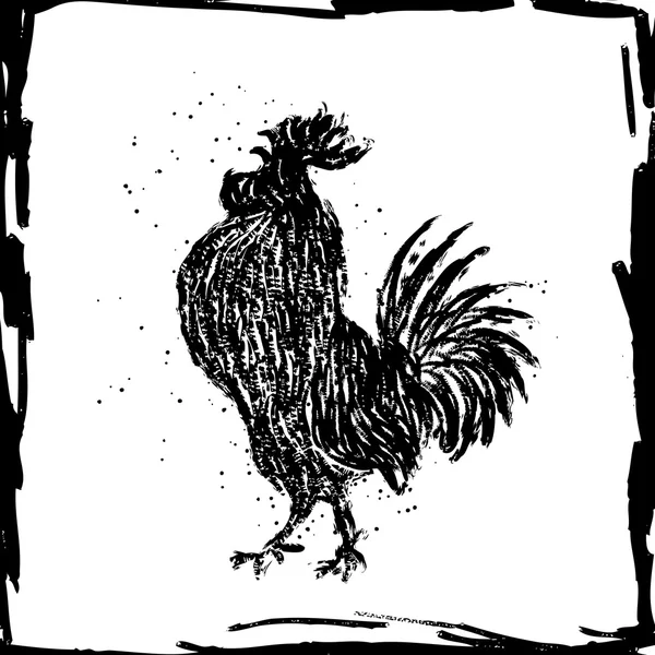 Chinese hand drawing rooster — Stock Vector