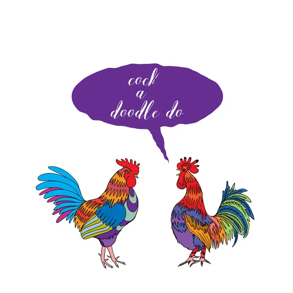 Cock a doodle doo roosters — Stock Vector