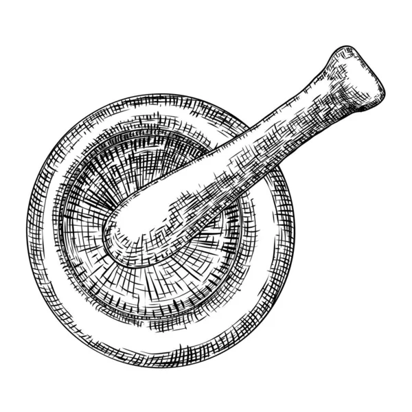 모르타르 빈티지를 손으로 그리는 약으로 격리되어 있습니다 신비술 연금술 스케치 — 스톡 벡터