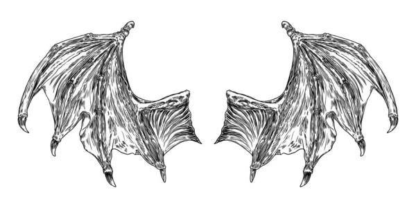 Ручное Рисование Выгравированных Деревянных Гравюр Падший Ангел Вампир Подробные Крылья — стоковый вектор