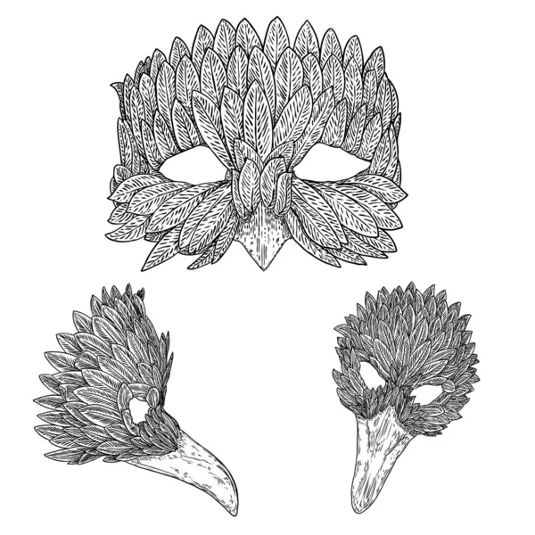 Conjunto Carnaval Veneciano Máscara Cara Pájaro Para Decoración Del Partido — Archivo Imágenes Vectoriales